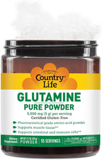 Country Life Glutamine Pure Powder - 5000mg L-Glutamine - Muscle Tissue, Gut Health, Immune Support - Gluten-Free Certified - Ideal Pre/Post Workout Amino Acid Supplement, 55 Servings, 9.7oz