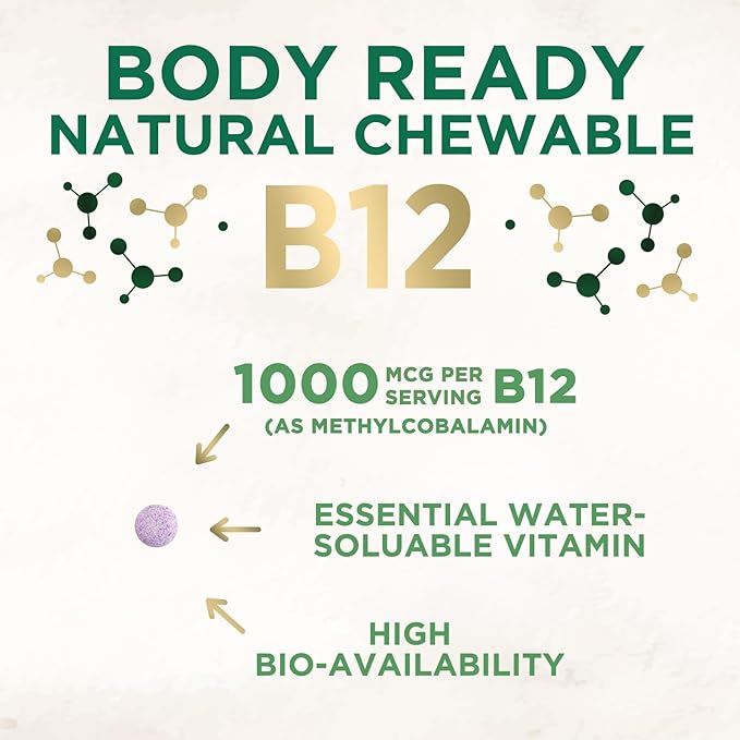 Vitamin B12 - 1000 mcg Per Serving Maximum Strength Methylcobalamin B-12 Chewable Tablet - Energy, Nervous System & Brain Support - Fast Dissolve, Gluten-Free, Non-GMO for Women & Men - 120 Tablets