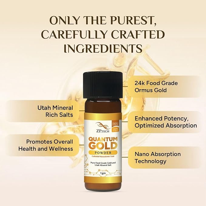 Quantum Gold 24K Ormus Gold Concentrate | Pure Ormus Colloidal Monoatomic Gold Powder Supplement | Decalcify Pineal Gland | Enhance Brain Wave Activity & Higher Energy Alignment 1g.