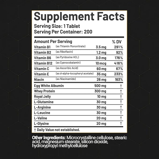 Premium Albumin Complex - Egg White & Whey Protein Blend with Royal Jelly & Essential Amino Acids - Daily Muscle Recovery & Nutrition Supplement - 200 Tablets
