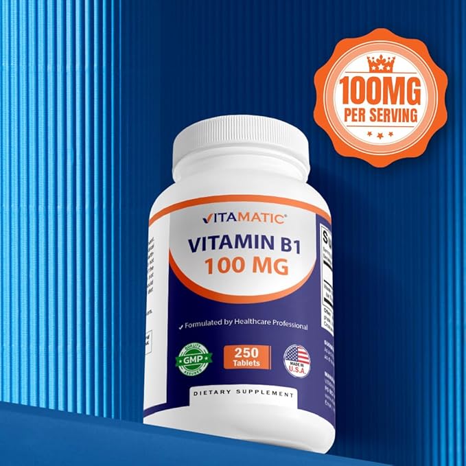 Vitamatic Vitamin B1 (As Thiamine Mononitrate) 100mg – 250 Vegetarian Tablets Supports Energy Production, Nervous System Function & Heart Health*