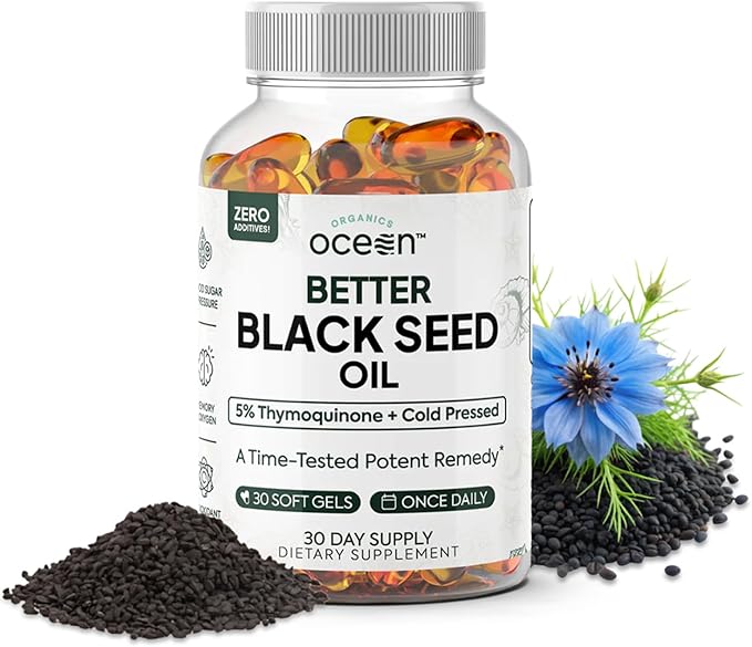 Organics Ocean Better Black Seed Oil Cold Pressed - Pure Nigella Sativa Oil for Immune Support - 5% Thymoquinone - Support Memory, Vitality, and Cellular Health
