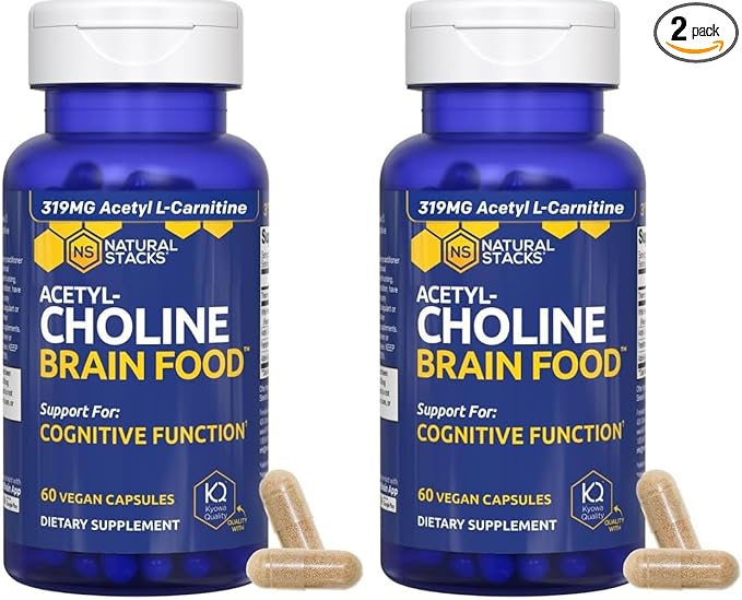Acetylcholine Brain Food - Acetyl L-Carnitine & Alpha GPC Supplement - Supports Production of Acetylcholine - Neurotransmitter Supplement for Cognitive Function - 60 Capsules (Pack of 2)