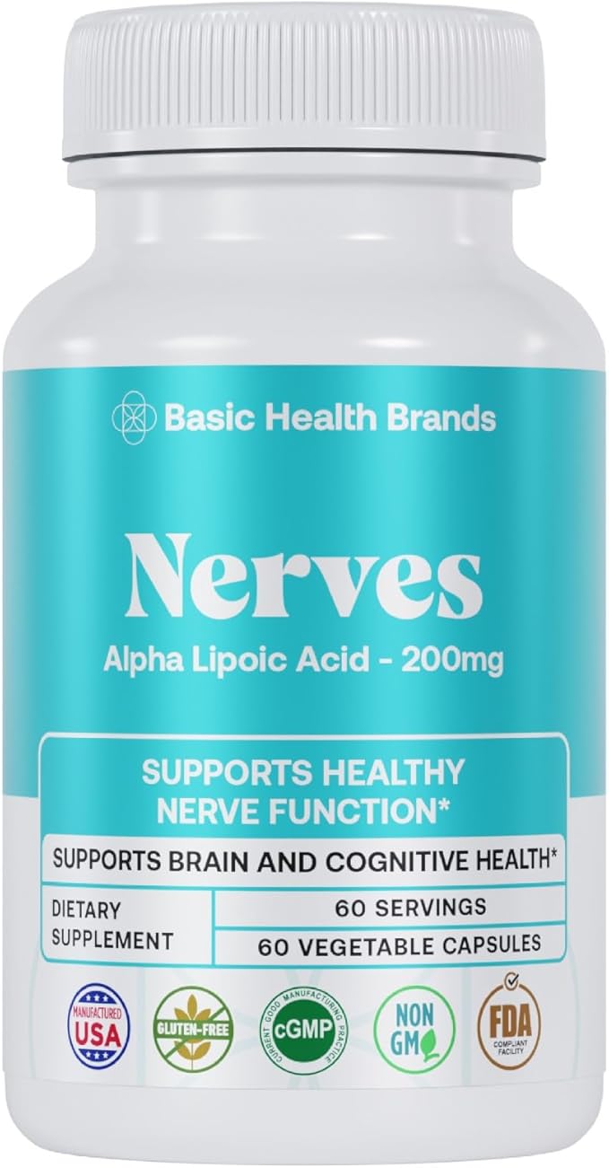 Basic Brands Nerves Alpha Lipoic Acid, 200 mg, Neuron Function (Pack of 1)