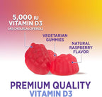 Vitamin D3 Gummies 125 mcg (5000 IU) Per Serving - 3X Strength Immune Support & Bone Support, Vitamin D Gummy Dietary Supplement, Nature's Berry D Vitamin Supplement, Raspberry Flavored - 120 Gummies