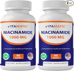 Vitamatic Niacinamide 1000 mg 90 Tablets - Flush Free Vitamin B3 - Supports Energy Production (Pack of 2)