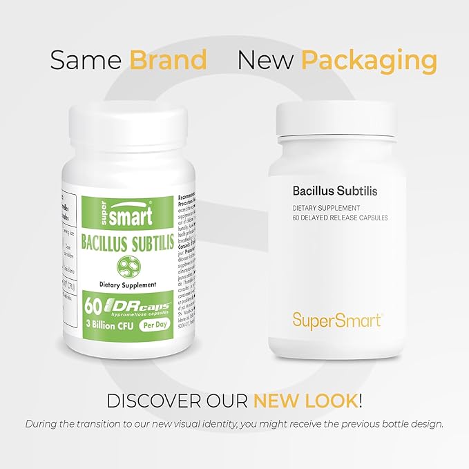 Supersmart - Bacillus Subtilis 3 Billion CFU per Day (High Potency) - Spore Probiotic Supplement | Non-GMO & Gluten Free - 60 DR Capsules