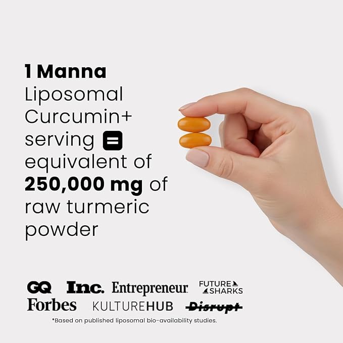 Manna Vitamins Evolved Liposomal Curcumin+ Softgels for Advanced Absorption Best Turmeric Supplement for Daily Joint & Immune Health Support - Non-GMO, 500mg Curcuminoids (60ct)