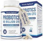 Purely Optimal Probiotics for Digestive Health, 60 Billion CFU – Delayed-Release with Digestive Enzymes & Organic Prebiotics – Bloating, Immune & Energy Support, 30 Caps
