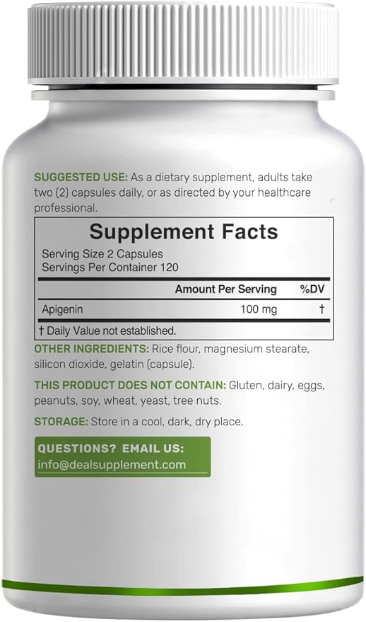 Apigenin, 100mg Per Serving, 240 Capsules – Raw Plant Extract from Chamomile Flower – Active Bioflavonoids & Antioxidants – Sleep & Relaxation Supplement – Non-GMO
