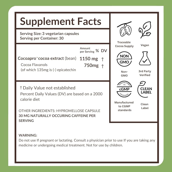 CocoaVia Ultra 750mg Cocoa Flavanols – Heart & Brain Support, Memory & Blood Circulation Booster, High Flavanol Cocoa for Nitric Oxide, Energy & Oxygen Boost, Vegan, Gluten-Free, 30-Day Supply