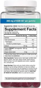 Ashwagandha Gummies with KSM-66, Mixed Berry Flavor, 180 Count, Daily Adaptogen Formula, 200mg per Gummy, Stress Support Supplement