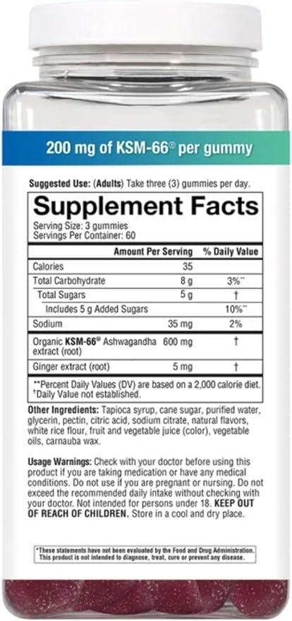 Ashwagandha Gummies with KSM-66, Mixed Berry Flavor, 180 Count, Daily Adaptogen Formula, 200mg per Gummy, Stress Support Supplement