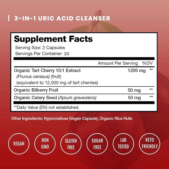 NutraChamps Organic Tart Cherry Extract Capsules - Made from Montmorency Tart Cherry Concentrate, Celery Seed & Bilberry - Vegan Capsules (Pack of 2)
