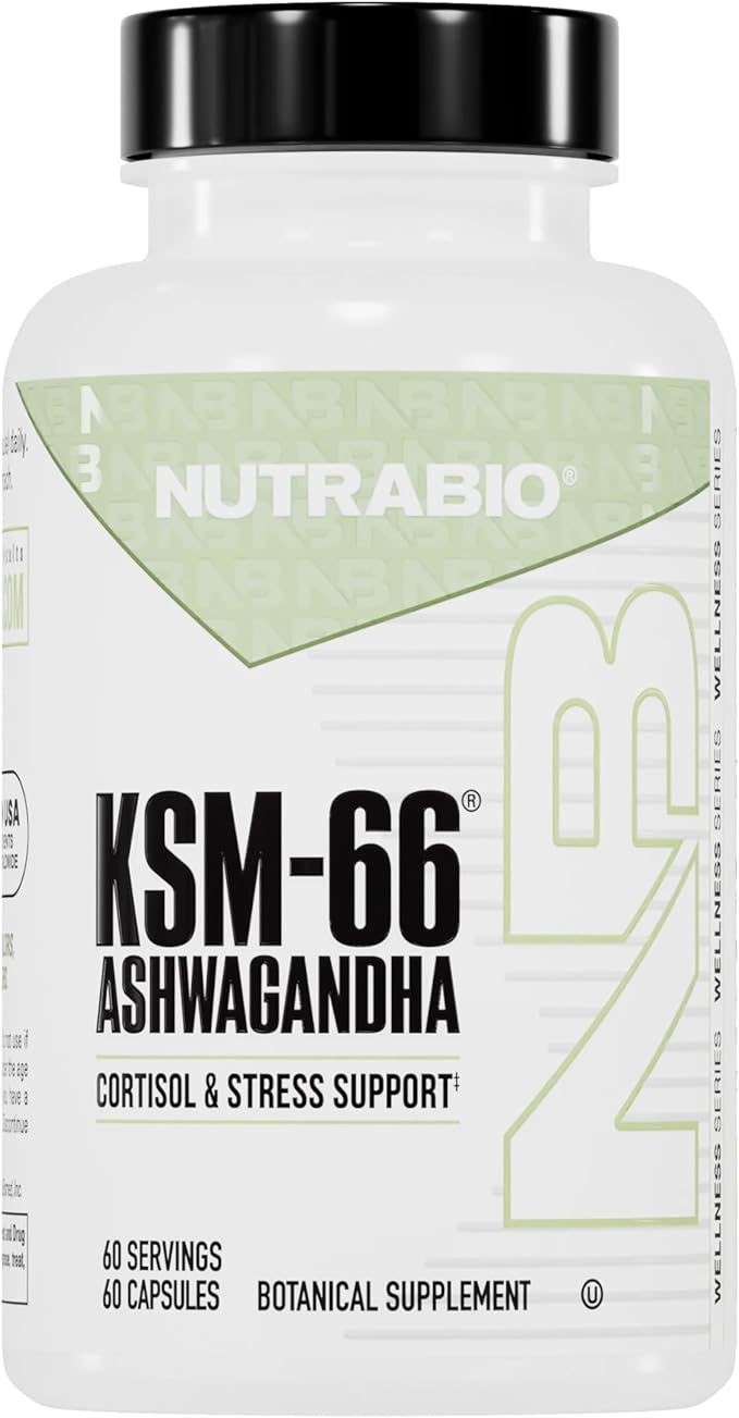 NutraBio Ashwagandha KSM-66 | Ashwagandha Herbal Supplement for Stress, Mood, & Performance | 600 MG of Clinically Studied KSM66 60 Capsules