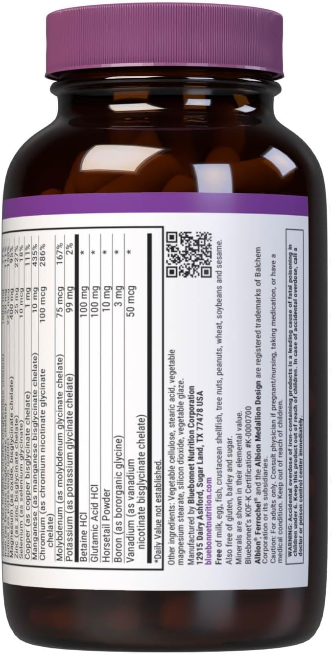 Bluebonnet Nutrition High Potency Chelated Multiminerals, Albion Chelated Minerals, Soy-Free, Gluten-Free, Non-GMO, Kosher Certified, Dairy-Free, 120 Caplets, 40 Servings