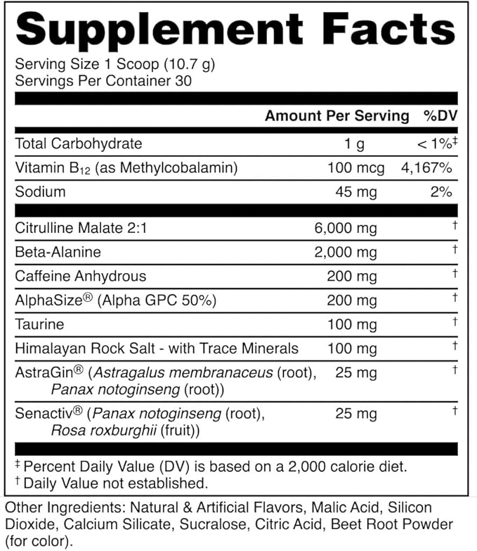 Bucked Up Pre Workout South Beach | 200mg Caffeine with Citrulline Malate Beta Alanine AlphaSize and Taurine | Pre Workout Powder (30 Servings)