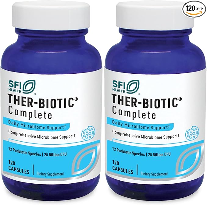 Klaire Labs SFI Health Ther-Biotic Complete - 25 Billion CFU Gut Probiotics for Women and Men - Hypoallergenic, 12 Strain Probiotic Capsules for Digestive Health and Immune Support (120 ct, 2 Pack)