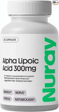 Nuray Alpha Lipoic Acid 300mg - Antioxidant Supplement for Healthy Aging, Supports Energy Production, Proper Nerve Function, Metabolism - 60 Vegetarian Capsules, Gluten-Free Dietary Supplement