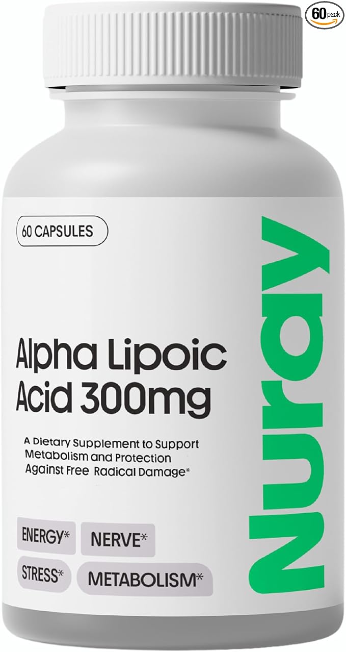 Nuray Alpha Lipoic Acid 300mg - Antioxidant Supplement for Healthy Aging, Supports Energy Production, Proper Nerve Function, Metabolism - 60 Vegetarian Capsules, Gluten-Free Dietary Supplement