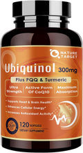 NATURE TARGET Ubiquinol CoQ10 300mg softgels with PQQ & Turmeric, High Absorption Coenzyme Q10 Supplement with ALA & Black Pepper, Antioxidant for Heart & Brain Health, Energy Production, 120 Count