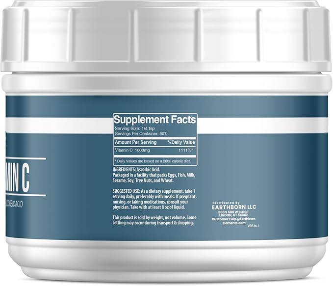 Earthborn Elements Vitamin C Powder (2 lb), Ascorbic Acid, Supplement & Cleaner