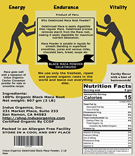 Black Maca Powder, 2 Lb Bag, Gelatanized, Freshly Harvested,Pre-Washed, Premium Quality, Non-GMO, LOT#22030584