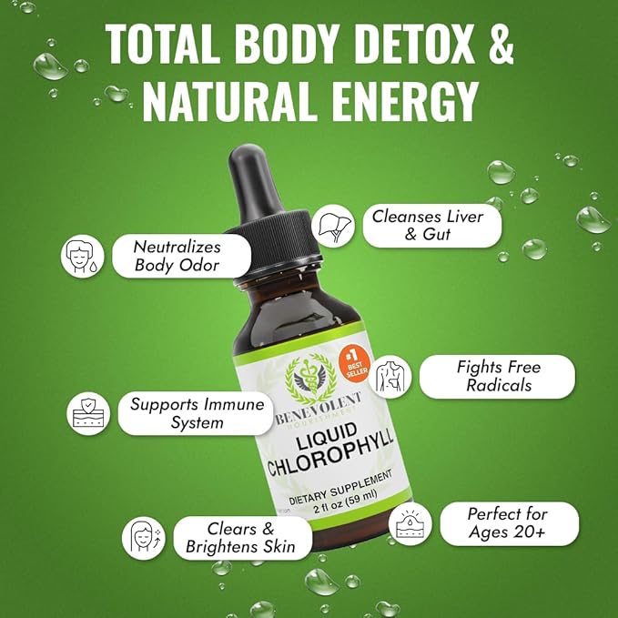 Benevolent Nourishment Chlorophyll Supplement, Detox & Immune Support, Internal Deodorizer, Liquid Drops