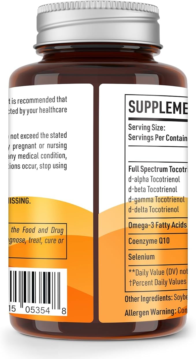 Kroppssund Tocotrienols 800mg Supplement | Rich in Vitamin E Tocotrienols, Cardiovascular, Antioxidant, Cellular Energy Production - 60 Liquid Capsules