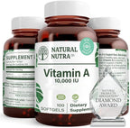 Natural Nutra Vitamin A 10,000 IU Softgels – High Potency Eye and Skin Vitamins – Gluten-Free - Supplement for Sight & Skin Health – Fish Liver Oil for Men and Women, Gluten Free 250 Softgels (2 Pack)