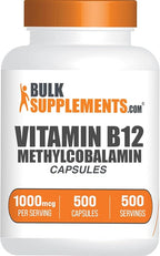 BulkSupplements.com Vitamin B12 Methylcobalamin Capsules - B12 Vitamin Supplement, B12 1000mcg, for Energy Support - Gluten Free, 1 Capsule per Serving, 500 Capsules (Pack of 1)