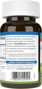 Carlson - Chewable Iron, 30 mg, Superior Absorption, Blood Health, Energy Production & Optimal Wellness, Natural Strawberry Flavor, 60 Tablets