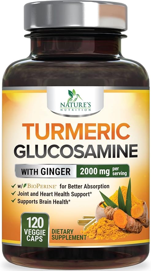 Turmeric Curcumin Supplement - 95% Curcuminoids with Glucosamine, Ginger & MSM, BioPerine Black Pepper Extract for Best Absorption, Natural Vegan Joint Support, Non-GMO, Bottled in USA - 120 Capsules