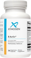 XYMOGEN Vitamin B Complex - B-Activ Activated B Vitamins with Benfotiamine & Quatrefolic - for Adrenal, Immune & Nervous System Support* - Gluten-Free & Vegetarian - 30 Capsules