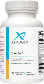 XYMOGEN Vitamin B Complex - B-Activ Activated B Vitamins with Benfotiamine & Quatrefolic - for Adrenal, Immune & Nervous System Support* - Gluten-Free & Vegetarian - 30 Capsules