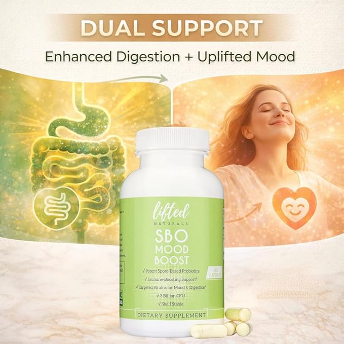 Lifted Naturals Spore Based Probiotic Probiotics - SBO Mood Boost - Spore/Soil-Based - Digestion & Natural Mood Support - Histamine-Free - 60 Day Supply, Non-GMO, Dairy-Free, Gluten-Free, Vegan