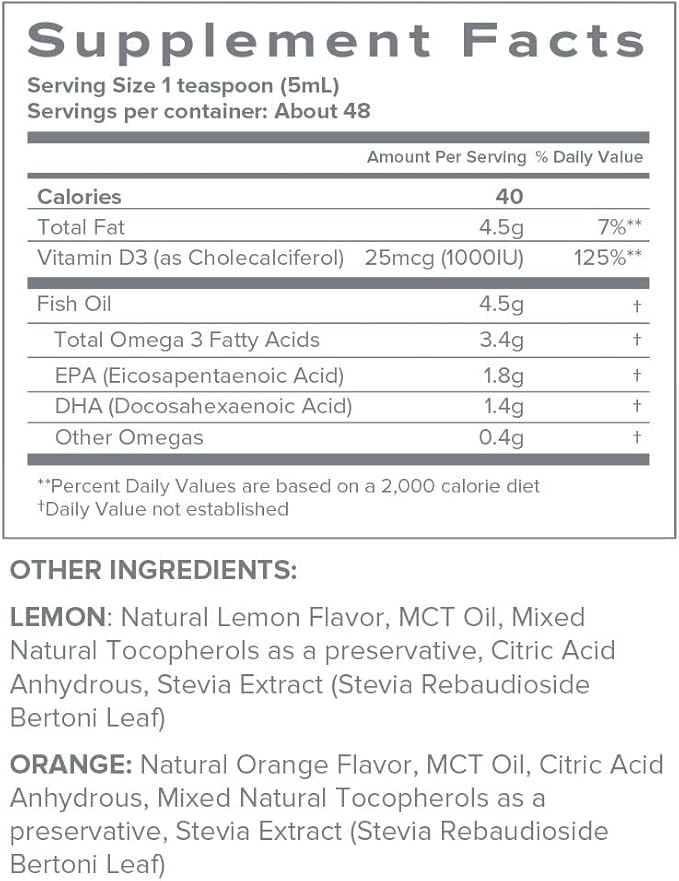 SFH Omega 3 Fish Oil Liquid 3400mg |EPA & DHA + 1000 IU Vitamin D3 | Lemon Flavor Liquid Fish Oil Supplement | Sustainably Sourced Alaskan Pollock | 8 fl oz