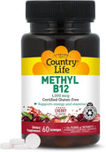 Country Life Methyl B12, Supports Energy & Stamina, 1000mcg, 60 Lozenges, Certified Gluten Free, Certified Vegan