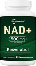 Micro Ingredients NAD+ 500mg with Resveratrol, 240 Veggie Capsules | 2-in-1 NAD Supplement for Women & Men | NMN Pathway Alternative | Non-GMO, Gluten Free