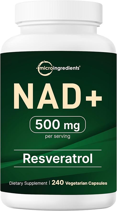 Micro Ingredients NAD+ 500mg with Resveratrol, 240 Veggie Capsules | 2-in-1 NAD Supplement for Women & Men | NMN Pathway Alternative | Non-GMO, Gluten Free