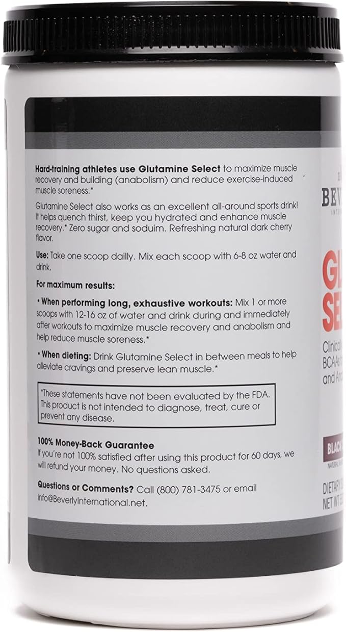 Beverly International Glutamine Select, 60 Servings. Clinically Dosed L-Glutamine and Amino Acid Formula for Lean Muscle and Recovery. Sugar-Free Powder. BCAA’s.
