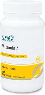 Klaire Labs SFI Health Vitamin A - High Potency 25000 IU Dose (7,500mcg RAE) from Fish Liver Oil, Preformed Retinol Form (100 Softgels)
