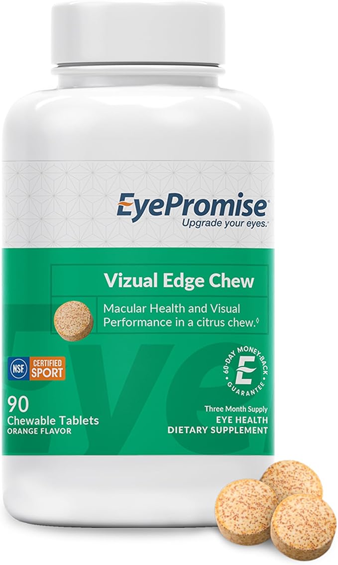 EyePromise Vizual Edge Supplement - 90 Chewable Tablets, 90-Day Supply, Citrus Flavor - AREDS 2 Eye Vitamin with 20mg Zeaxanthin & 10mg Lutein for Vision Quality & Clarity