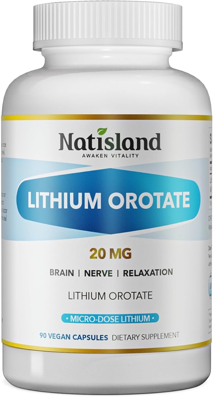 Lithium Orotate 20 mg - Brain & Nerve Health Support for Healthy Aging, Low Dose Lithium Supplements, High Bioavailability Trace Mineral, Vegan, Non-GMO, Gluten Free, 90 CT