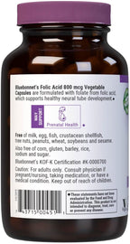 Bluebonnet Nutrition Folic Acid 800mcg, Healthy Neurological Development, Soy, Dairy & Gluten Free, Non-GMO, Kosher Certified, Vegan, Vegetable Capsules, 180 Count