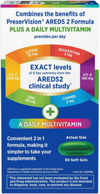 PreserVision AREDS 2 + Multivitamin, #1 Eye Doctor Recommended Brand, 2-in-1 Eye Vitamin with Lutein, Zeaxanthin, Zinc, and Vitamin C, D & E, 80 Softgels