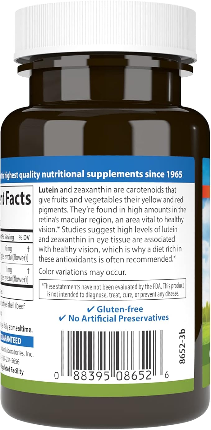 Carlson Lutein 6mg, Vision Support & Eye Health Supplement, Antioxidant Formula with Zeaxanthin, 180 Softgels