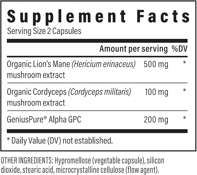 Real Mushrooms Lion’s Mane Focus Capsules (90 Count) – Organic Lions Mane Fruiting Body Extracts with 200mg Alpha GPC Choline for Mental Clarity & Daily Cognitive Function
