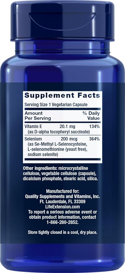 Life Extension Super Selenium Complex 200 mcg & Vitamin E, 100 Veg Caps (Pack of 2)
