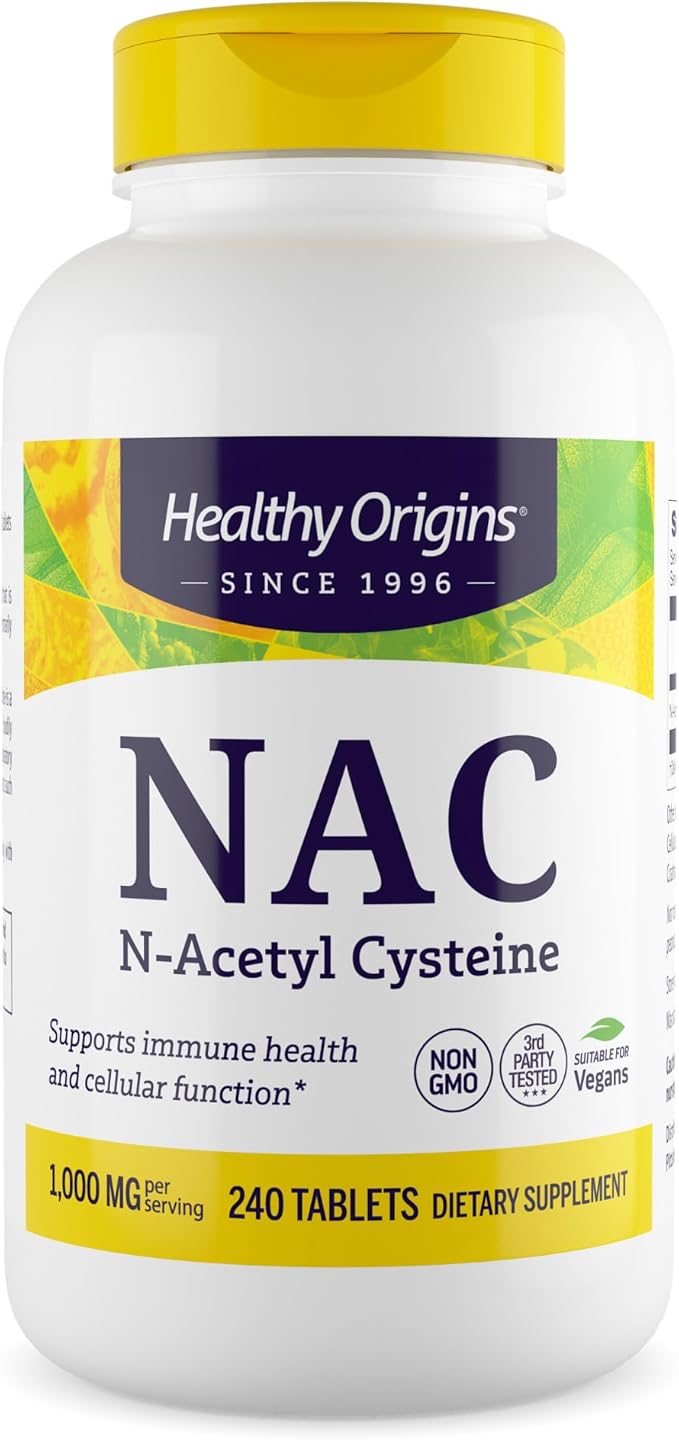 Healthy Origins NAC 1,000 mg (N-Acetyl L-Cysteine),120 Tablets, Amino Acid Supplement, Supports Glutathione Levels, Liver & Lung Health, Antioxidant for Cell Function & Immune Support - 8 Month Supply